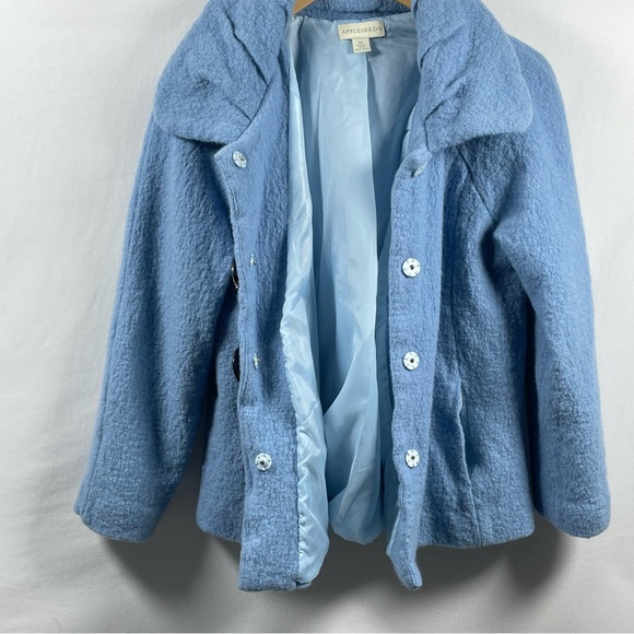 Vintage Style Embroidered Blue Snap Up Wool Jacket Women’s Coat XL - Picture 10 of 14